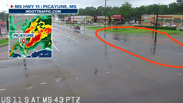 Traffic camera captures flooding on Highway 11 in Picayune