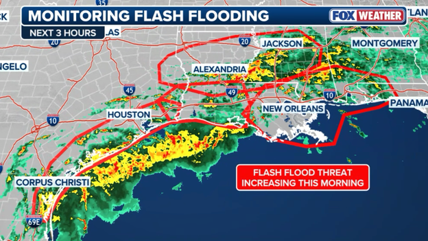 Flash flood threat increasing across the Deep South this morning