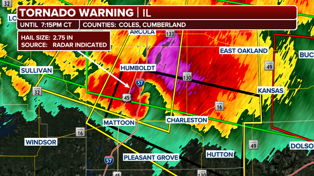 'Large and extremely dangerous' tornado near Charleston, Illinois, prompts PDS warning
