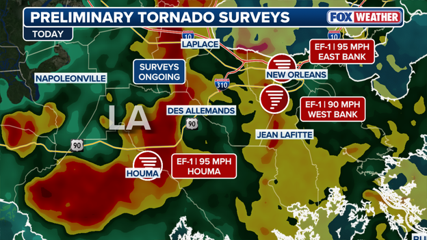 NWS New Orleans confirms a trio of EF-1 tornadoes slammed metro area