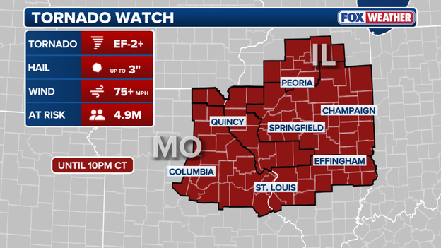 Tornado Watch issued until 10 p.m. for St. Louis metro and central Illinois