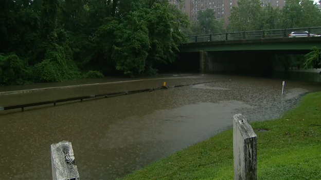 Flash flooding submerges sections of the Bronx River Parkway in Westchester County