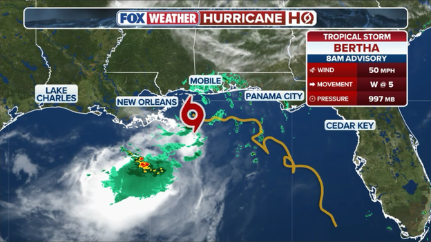 8 am advisory: Tropical Storm Bertha targets Gulf Coast with 50 mph winds