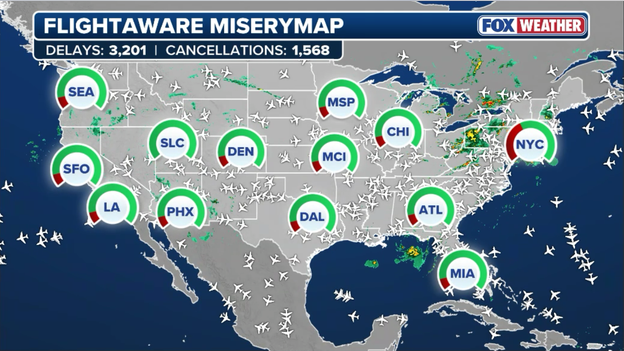 Flight disruptions soar past 4,800 as severe weather grounds planes across the East