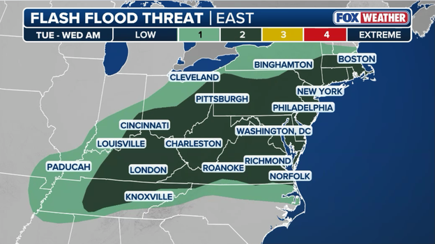 Flash flooding and damaging winds loom as multi-round storm system takes aim at I-95 corridor