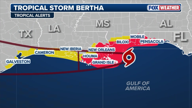 Tropical Storm Bertha makes landfall in Louisiana; flooding hits Virginia and Carolinas