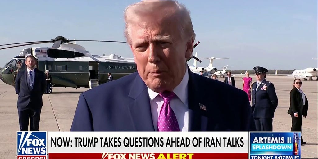 President Donald Trump takes questions ahead of Iran talks