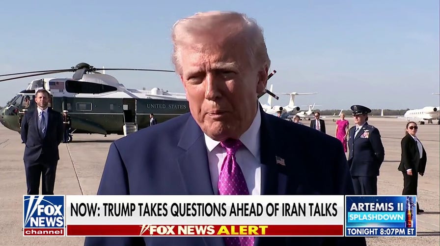 President Donald Trump takes questions ahead of Iran talks