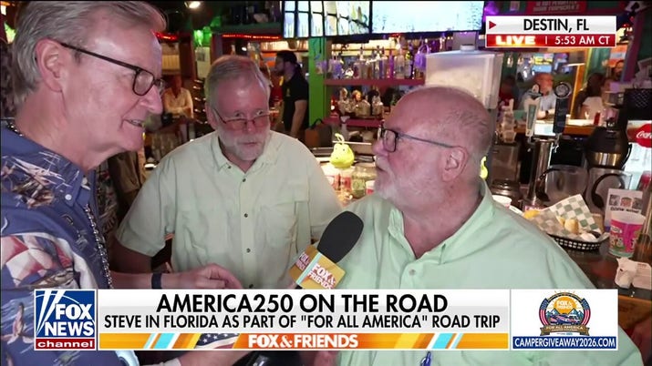 Steve Doocy explores Fudpucker's in Destin, Florida, on America250 road trip