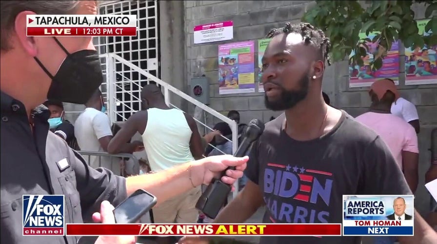 Haitian migrant sports Biden t-shirt at Guatemala-Mexico border