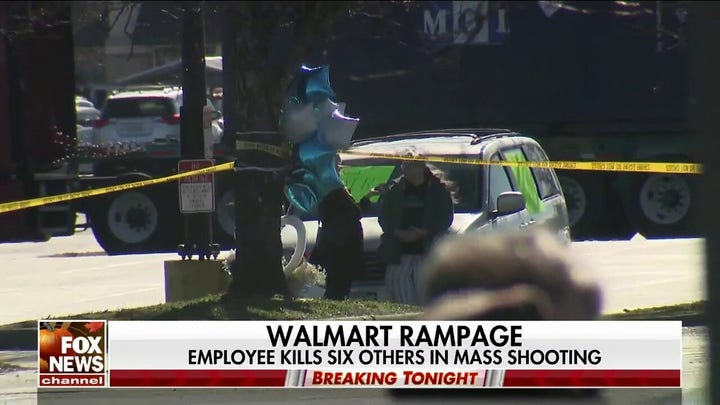 Walmart employee kills six others and self in shooting.