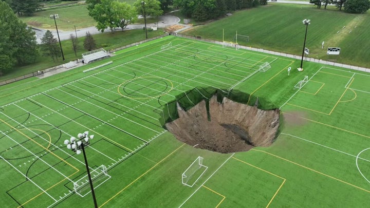 Massive sinkhole opens at Illinois soccer field