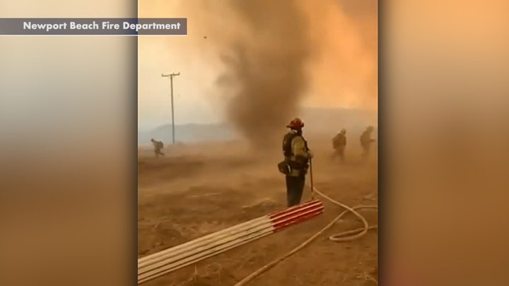 Fast-spinning dust devils form as firefighters battle blaze in California