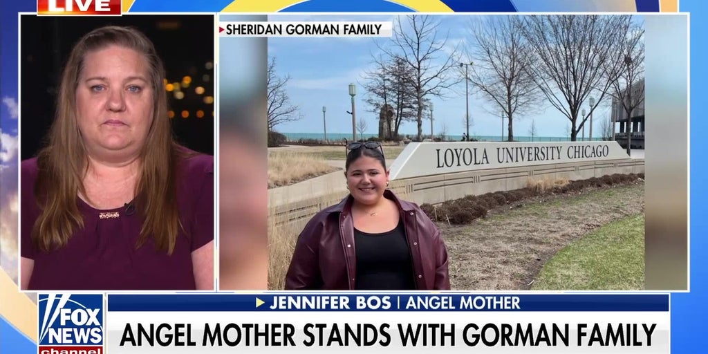 Angel Mother Jennifer Bos stands with slain Loyola student Sheridan Gorman's family