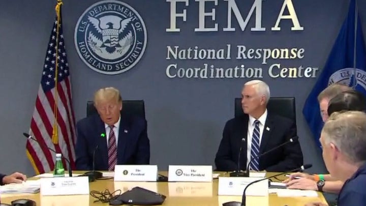 President Trump attends FEMA briefing on Hurricane Laura ahead of RNC speech