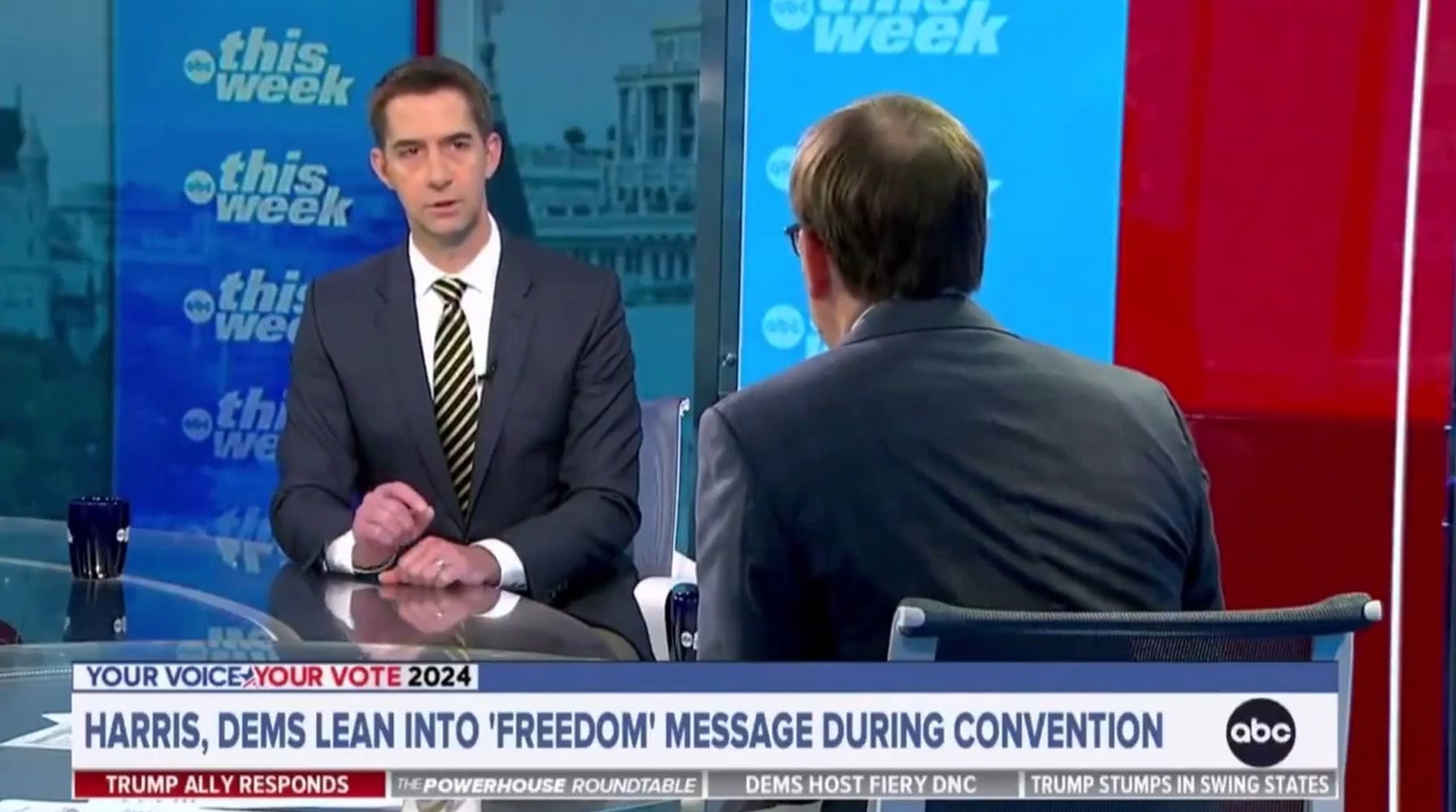 Senator Cotton Battles ABC's Karl Over Harris' Past Pledge to Abolish Private Insurance