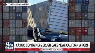 Shipping containers line California streets, crush car as result of port backlog - Fox News