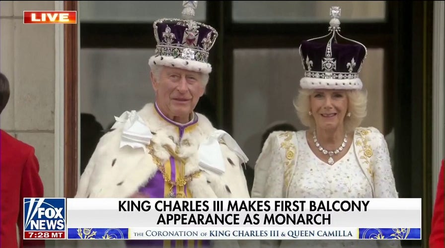 King Charles and Queen Consort Camilla make first balcony appearance