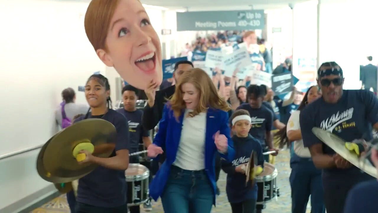Mallory McMorrow makes marching band entrance at Democratic convention