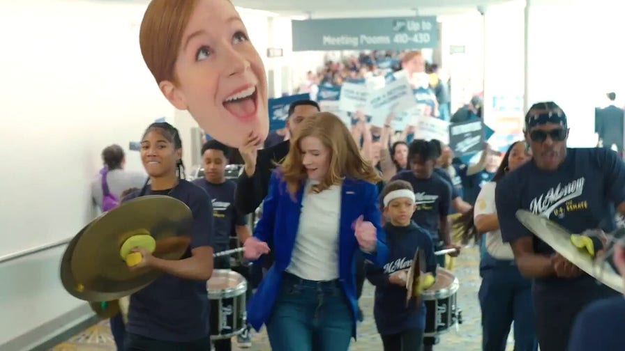 Mallory McMorrow makes marching band entrance at Democratic convention