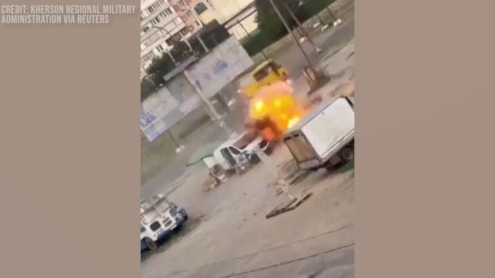 Drone appears to track man through Ukraine market before detonating beside him, video shows