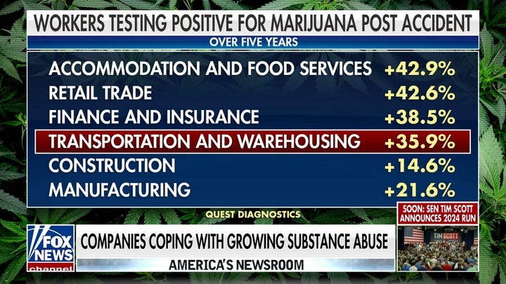 Record numbers of workers test positive for marijuana use