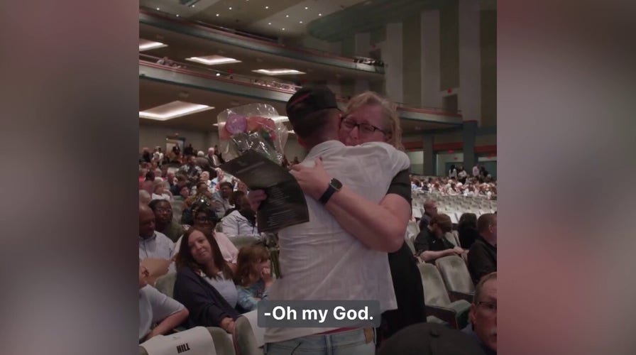 Active duty military son surprises his mom on her graduation day: 'Welcome home!'