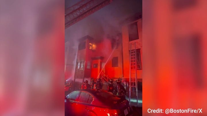 Boston building engulfed in flames