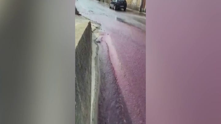 Over 600K gallons of red wine flows through São Lorenco de Bairro in Portugal