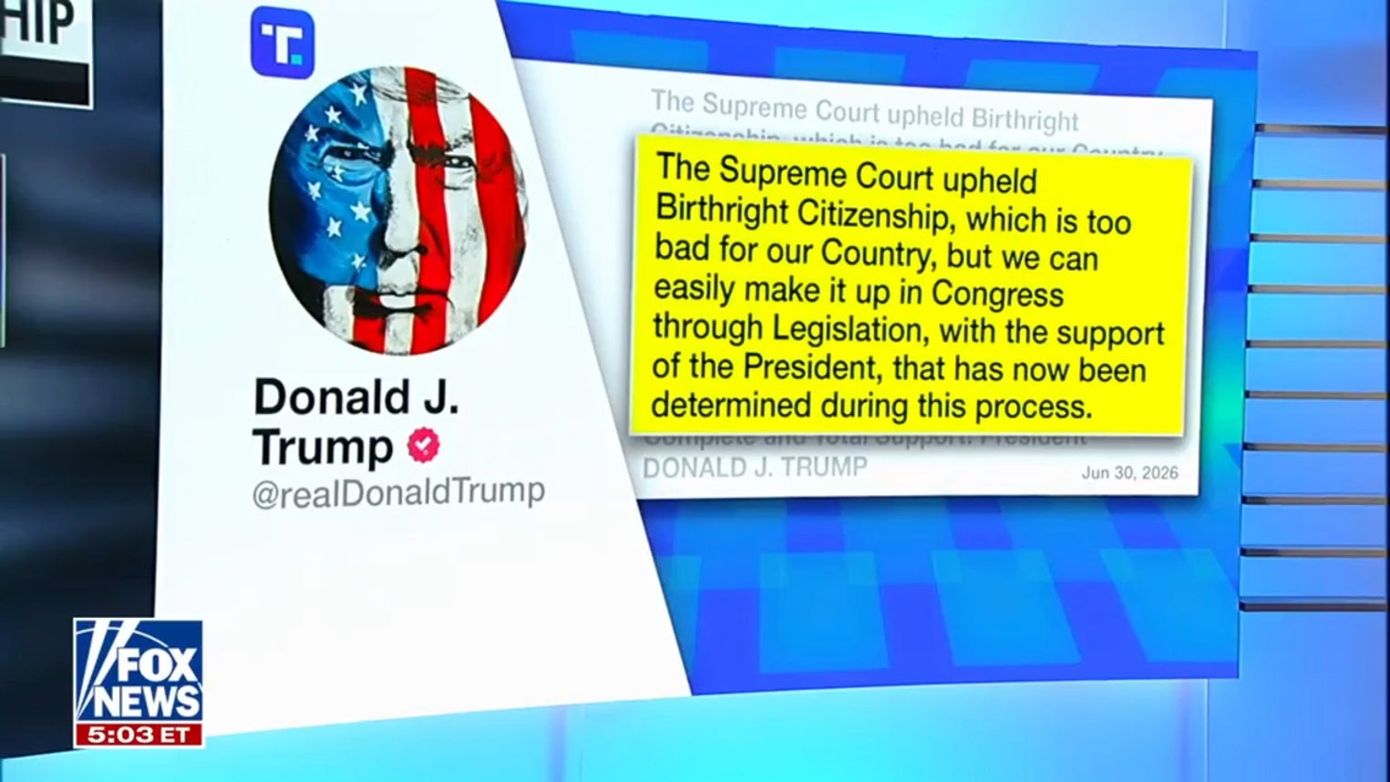 Trump weighs in on Supreme Court birthright citizenship ruling