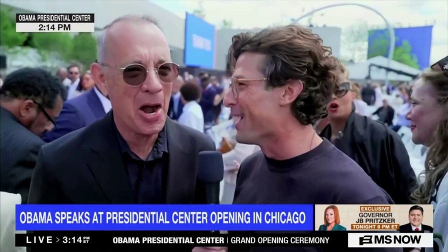 Tom Hanks jokes about MS NOW's viewership while appearing live on network