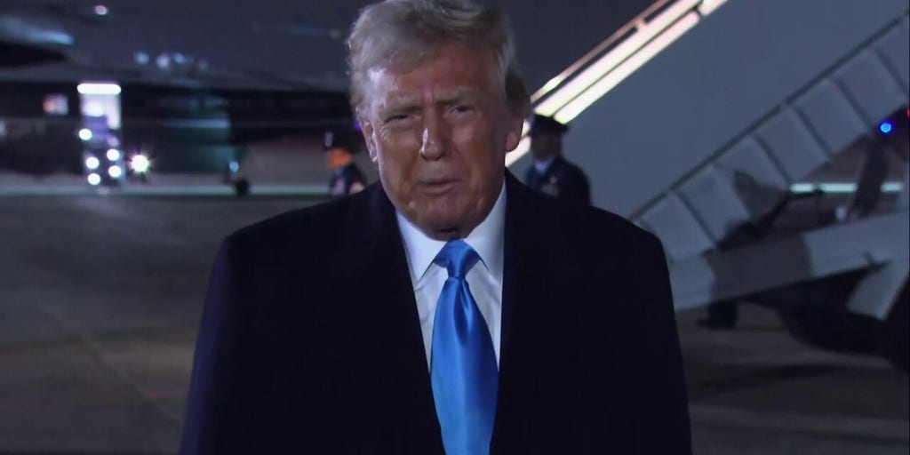 Trump discusses recent tariffs with reporters at Joint Base Andrews