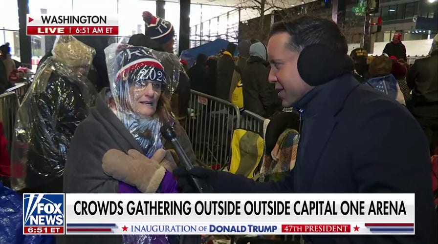 Trump supporters wait overnight outside Capital One Arena in frigid temperatures