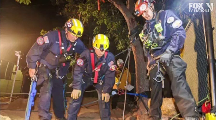 California's firefighters rescue a blind dog from a 15-foot hole