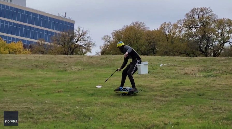 Onewheel rider turns picking up trash into fun