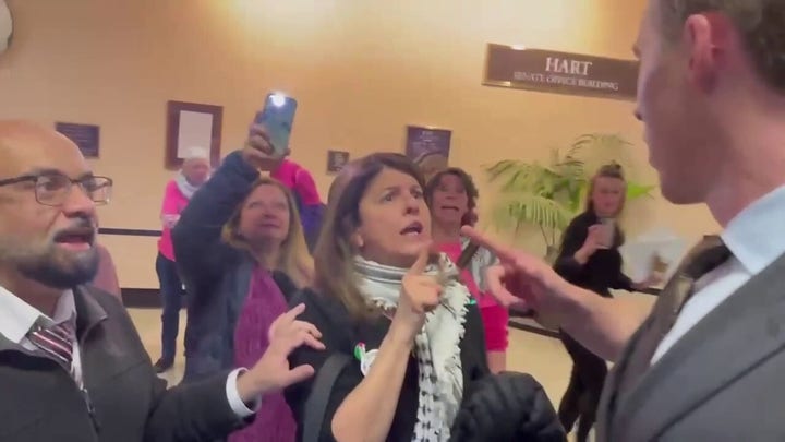 Anti-Israel activists berate Sen. Hawley in Senate hallway: 'Hamas will never be eliminated'