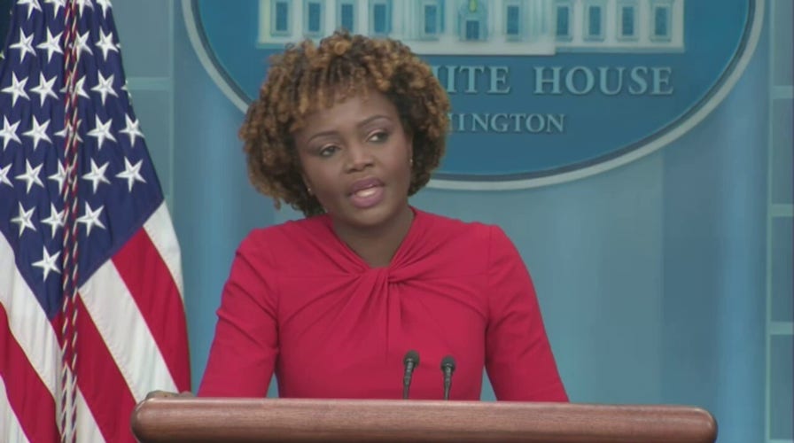 White House press secretary Karine Jean-Pierre reads from the wrong script