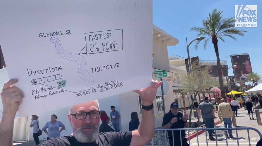 Arizona man brings handmade map of southern border to Harris campaign rally