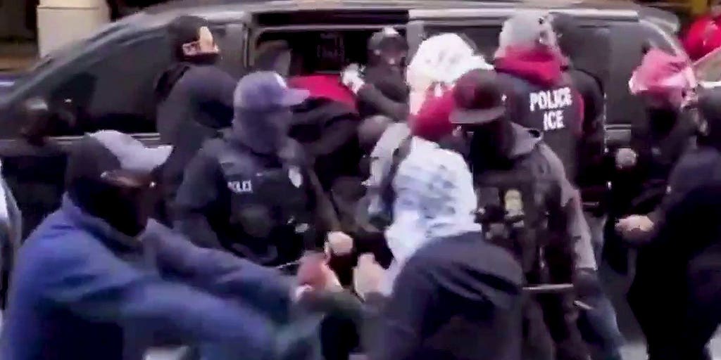 Fab Rickson Mob Mob confronts ICE agents outside immigration court in San Francisco ...