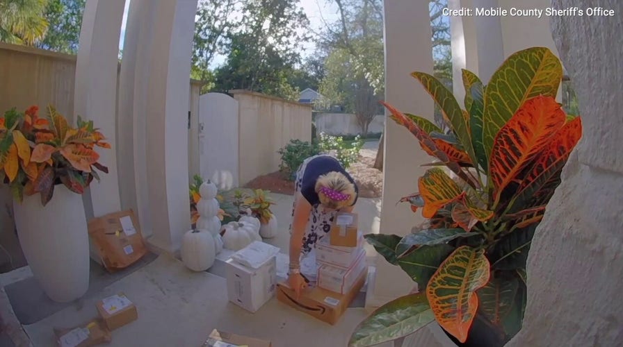 Surveillance video captures an alleged Alabama porch pirate clad in women's clothing