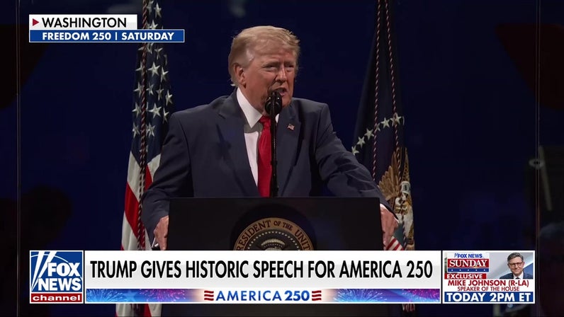 President Trump praises America's enduring fight for freedom