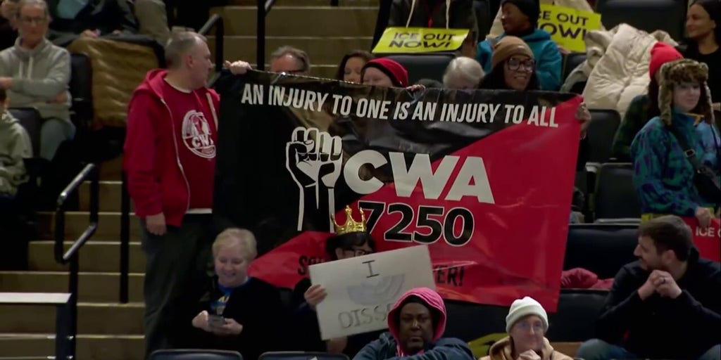 Anti-ICE demonstrators gather inside Target Center in Minneapolis