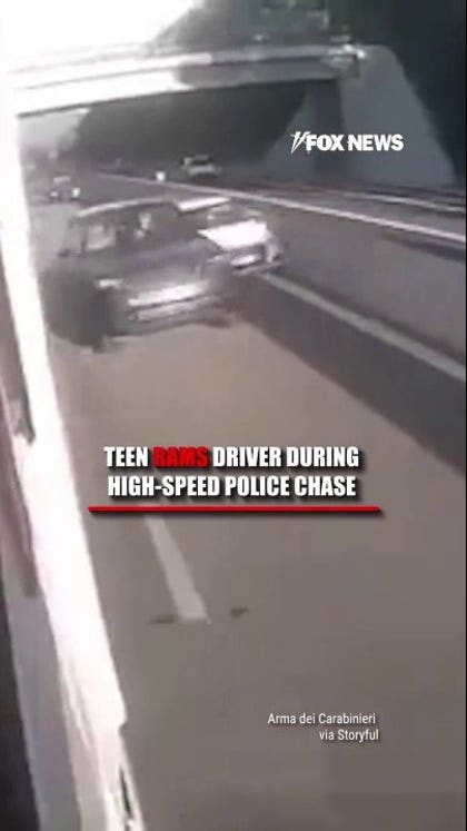 Teen rams driver during high-speed police chase in Italy