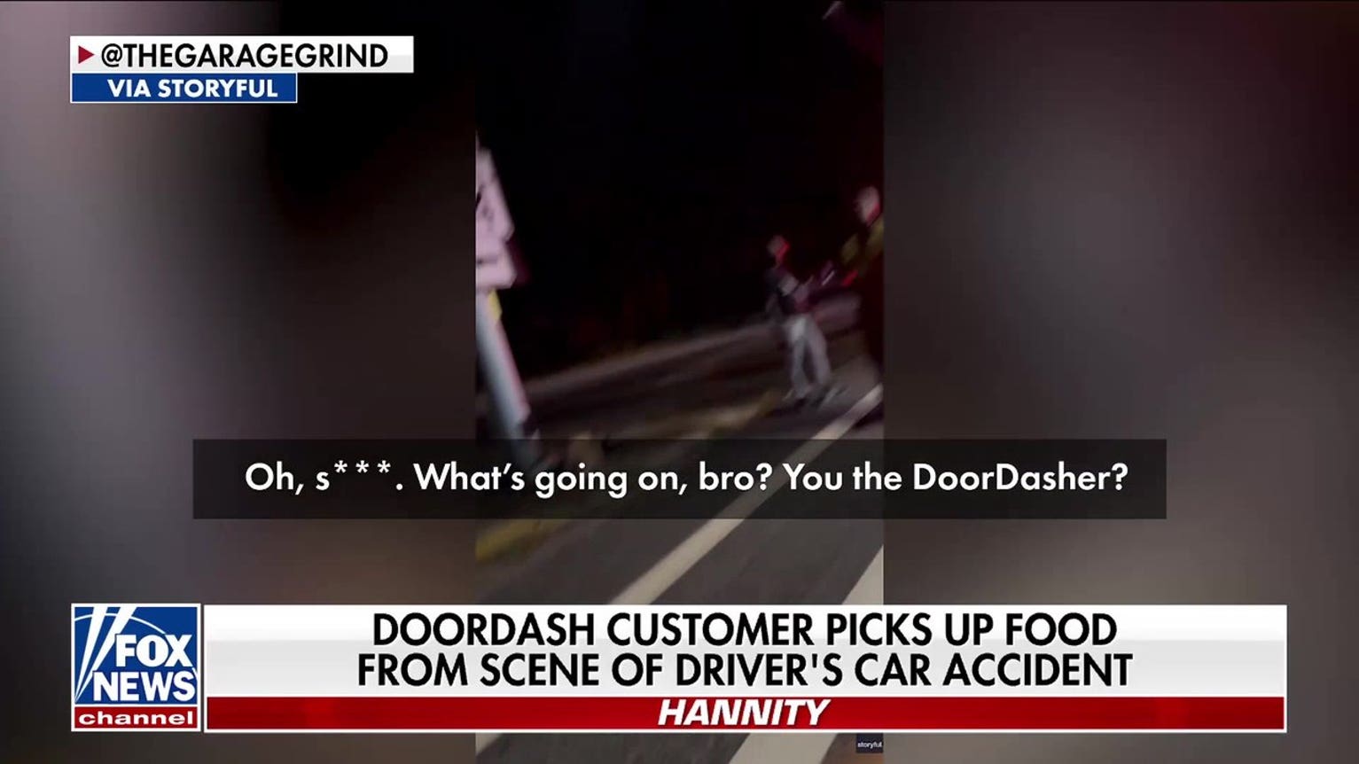DoorDash customer retrieves food from driver's car crash scene