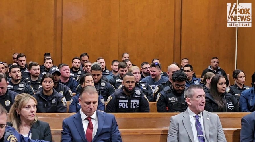 NYPD officers show solidarity for fallen officer by attending suspect's arraignment in Queens Court