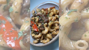 One-pot Philly cheesesteak pasta contains 32 grams of protein