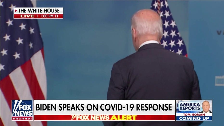 Biden continues newfound presidential tradition, turns back on reporters and exits without taking questions