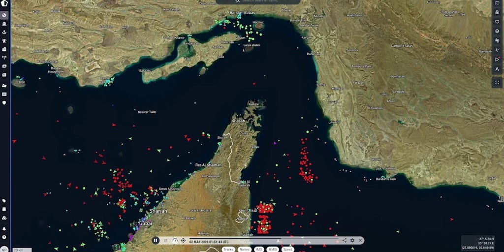Watch as marine cargo in the Strait of Hormuz grinds to a halt amid Iran conflict