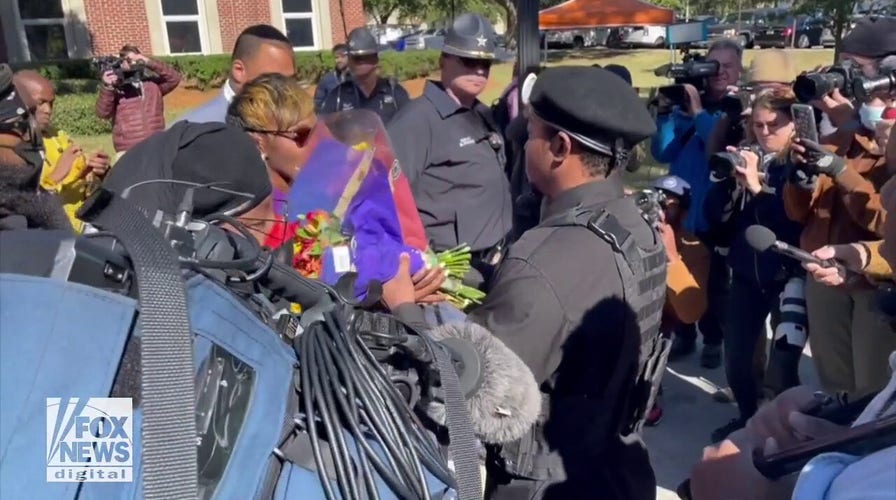 Wanda Cooper-Jones, mother of Ahmaud Arbery leaving the courthouse as jury deliberations begin