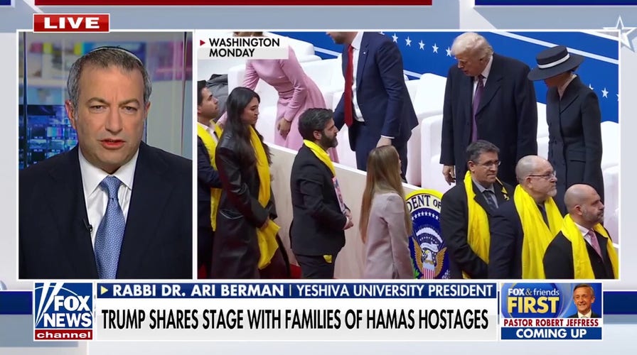 Trump shares 'emotional' moment on stage with families of Hamas hostages